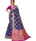 Blue Woven Banarasi Saree With Blouse