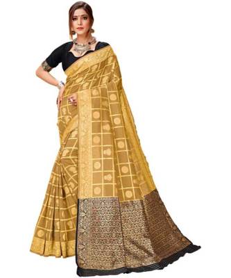 Beige Woven Banarasi Saree With Blouse 1