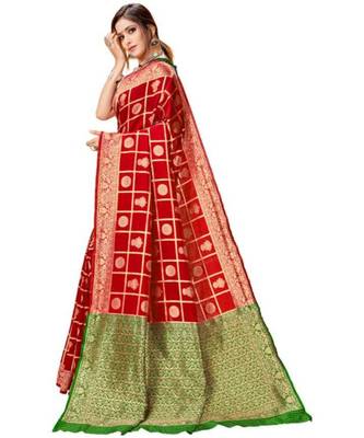 Red Woven Banarasi Saree With Blouse 2