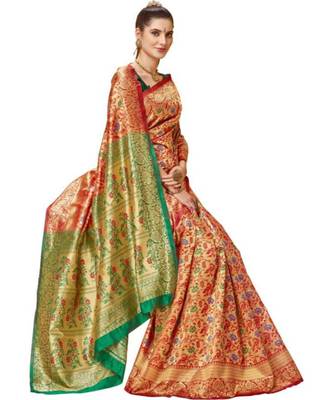 Red Woven Banarasi Saree With Blouse 1