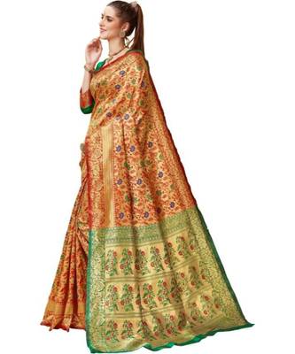 Red Woven Banarasi Saree With Blouse 2