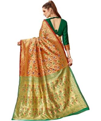 Red Woven Banarasi Saree With Blouse 3