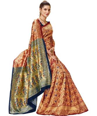 Red Woven Banarasi Saree With Blouse 1