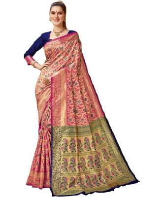 Pink Woven Banarasi Saree With Blouse 1