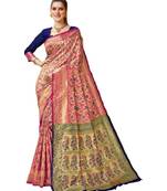 Pink Woven Banarasi Saree With Blouse