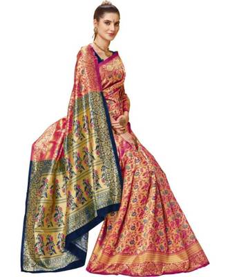 Pink Woven Banarasi Saree With Blouse 2