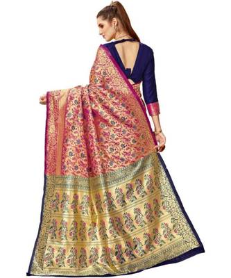 Pink Woven Banarasi Saree With Blouse 3