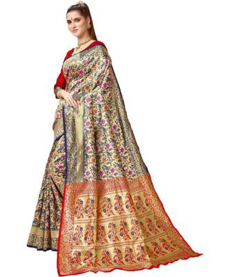 Blue Woven Banarasi Saree With Blouse 1