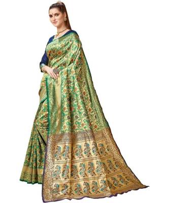 Green Woven Banarasi Saree With Blouse 1