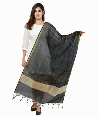 Black Banjara India Banarasi Solid Cotton Silk Dupatta 1