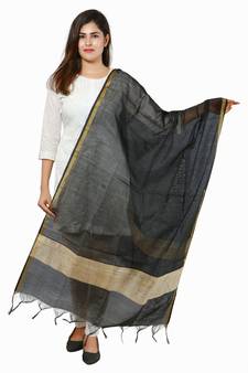 Black Banjara India Banarasi Solid Cotton Silk Dupatta