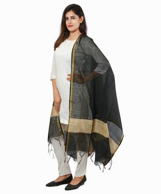 Black Banjara India Banarasi Solid Cotton Silk Dupatta 2