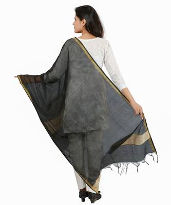 Black Banjara India Banarasi Solid Cotton Silk Dupatta 3