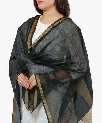 Black Banjara India Banarasi Solid Cotton Silk Dupatta 4