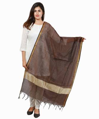Coffee Banjara India Banarasi Solid Cotton Silk Dupatta 1