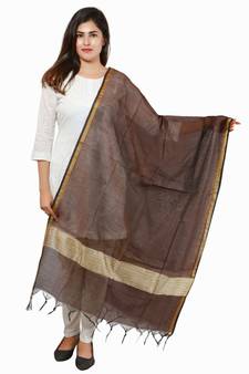 Coffee Banjara India Banarasi Solid Cotton Silk Dupatta
