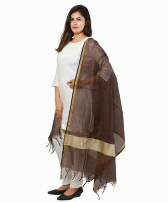 Coffee Banjara India Banarasi Solid Cotton Silk Dupatta 2