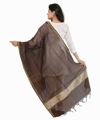 Coffee Banjara India Banarasi Solid Cotton Silk Dupatta 3