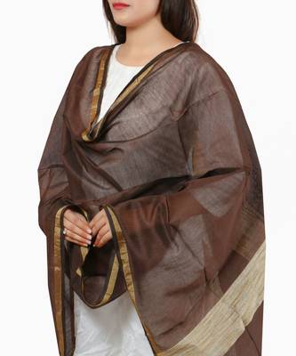 Coffee Banjara India Banarasi Solid Cotton Silk Dupatta 4