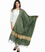 Green Banjara India Banarasi Solid Cotton Silk Dupatta