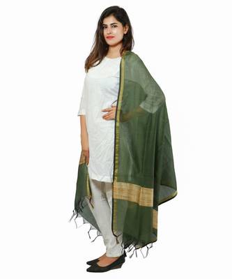 Green Banjara India Banarasi Solid Cotton Silk Dupatta 2