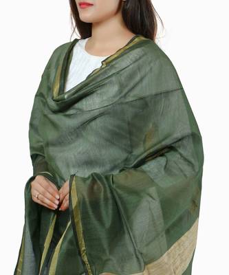 Green Banjara India Banarasi Solid Cotton Silk Dupatta 4