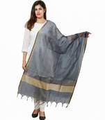 Grey Banjara India Banarasi Solid Cotton Silk Dupatta