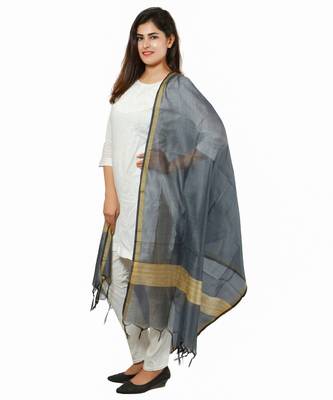 Grey Banjara India Banarasi Solid Cotton Silk Dupatta 2