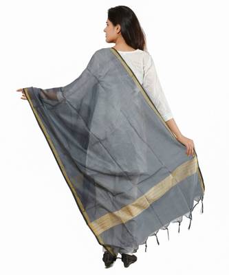Grey Banjara India Banarasi Solid Cotton Silk Dupatta 3