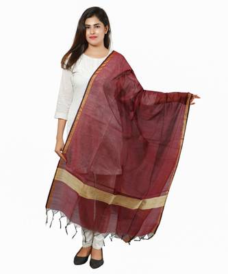 Maroon Banjara India Banarasi Solid Cotton Silk Dupatta 1
