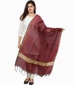 Maroon Banjara India Banarasi Solid Cotton Silk Dupatta