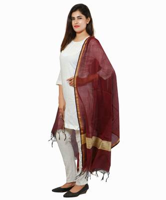Maroon Banjara India Banarasi Solid Cotton Silk Dupatta 2