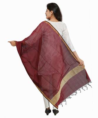 Maroon Banjara India Banarasi Solid Cotton Silk Dupatta 3