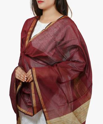 Maroon Banjara India Banarasi Solid Cotton Silk Dupatta 4