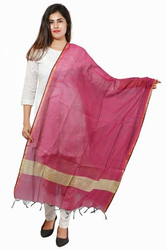 pink Banjara India Banarasi Solid Cotton Silk Dupatta