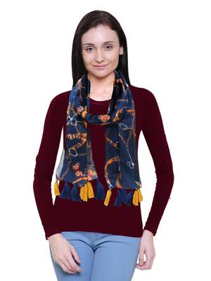 blue printed Polyester scarf 1