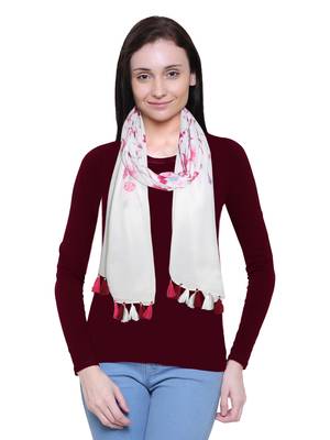 cream printed Polyester scarf 1