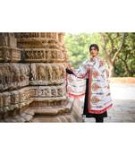 Off-White Heavily Aari Embroidered Khadi Shawl/Dupatta With Wine Cotton Tassel