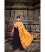 Mustard Floral Aari Embroidered Khadi Shawl/Dupatta With Wine Cotton Tassel Lace