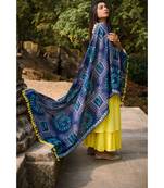 Navy Blue Warli Tribal Motif Aari Embroidered Khadi Shawl/Dupatta With Kaccha Tassel Lace