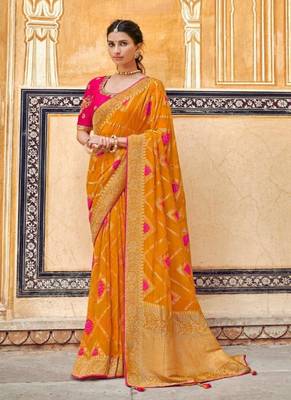 Mustard woven silk saree with blouse 1