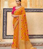 Mustard woven silk saree with blouse