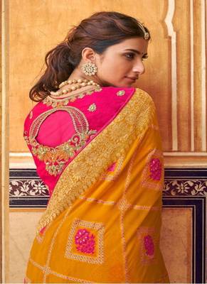 Mustard woven silk saree with blouse 2