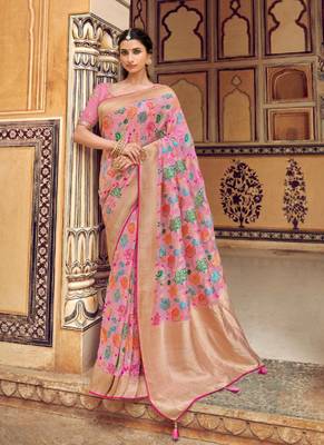 Light Pink Woven Silk Saree With Blouse 1