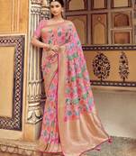 Light Pink Woven Silk Saree With Blouse