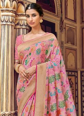 Light Pink Woven Silk Saree With Blouse 2
