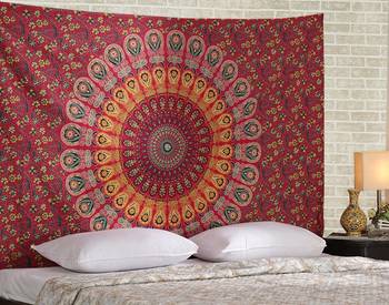 Indan 100% Cotton Queen Size Red Feather Mandala Tapestry 1