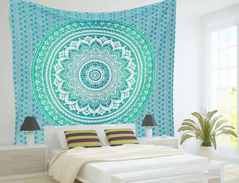 Indan 100% Cotton Queen Size Green Ombre Tapestry 1