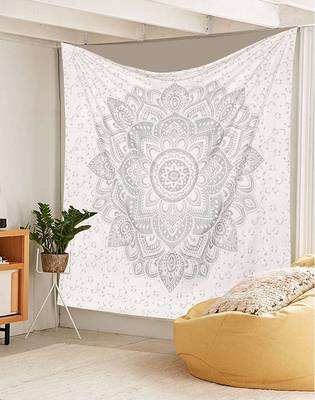 Indan 100% Cotton Queen Size Silver Flower Tapestry 1