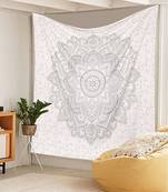 Indan 100% Cotton Queen Size Silver Flower Tapestry